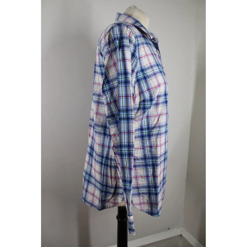 Talbots M Blue Multi Plaid Flannel Button Down Shirt Metallic Thread Long Sleeve - Picture 3 of 7